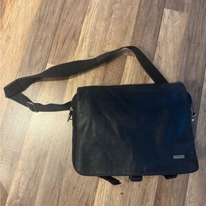 Black Leather Camera/ Laptop Bag